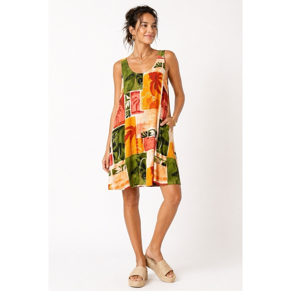 Nicole Miller Linen Dress Bright NWT S Lagenlook Artsy Vacation Beach Colorblock